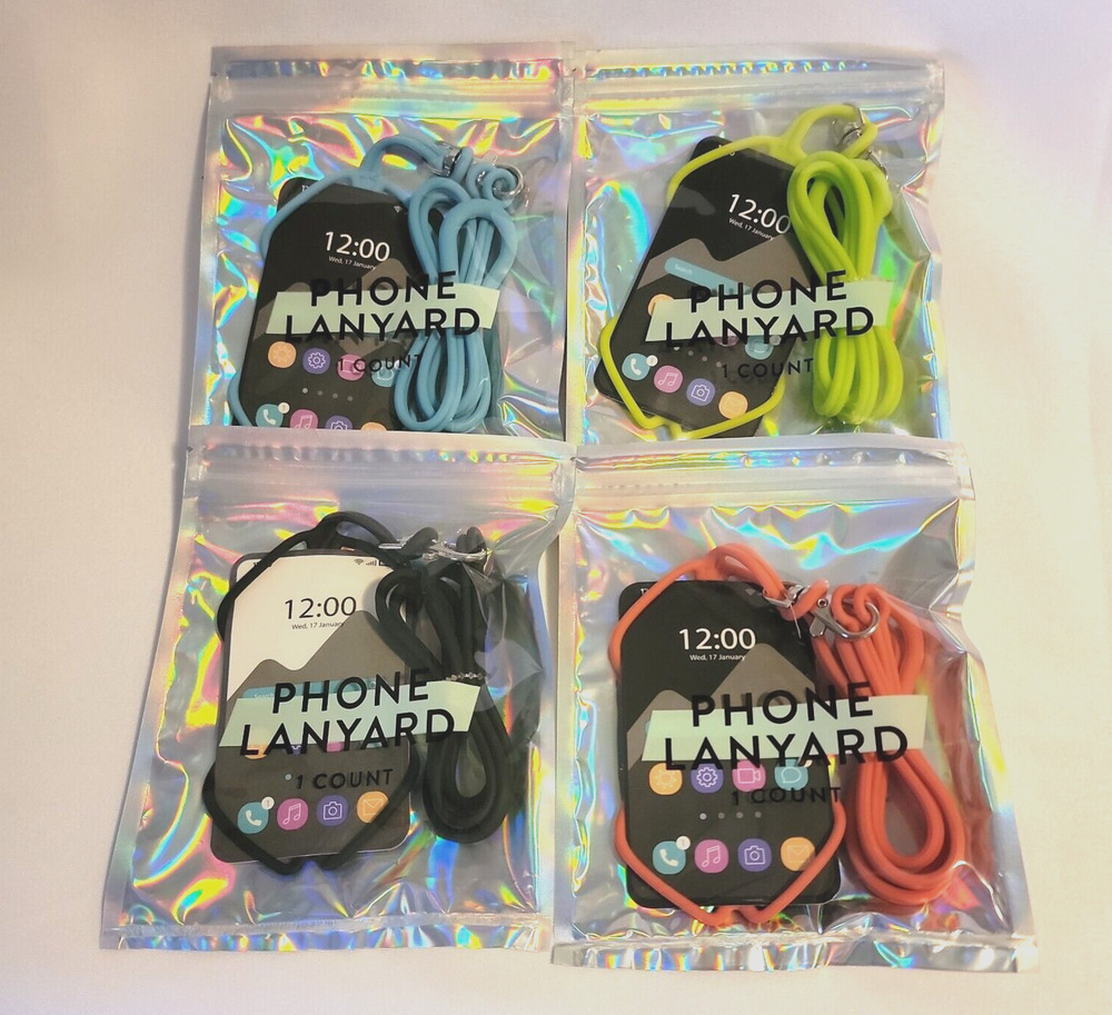 Set of 4 Universal Cell Phone Lanyard Silicone Blue, Black, Green, Tangerine